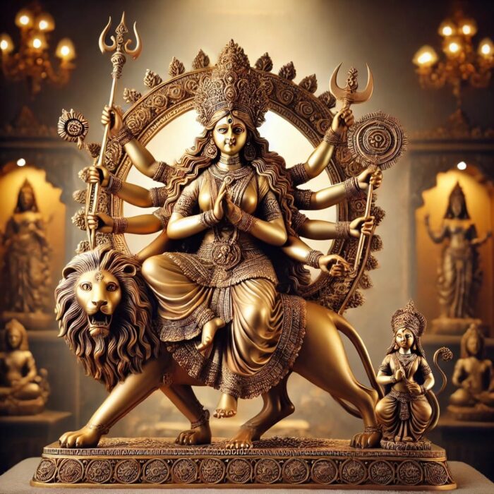 A beautifully crafted Maa Durga Murti, depicting the goddess in a powerful and divine posture