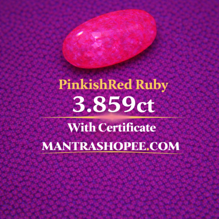 Natural Pinkish Red Ruby 3.859 CT certified premium gemstone for jewelry and astrology use