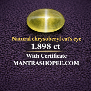 Natural Chrysoberyl Cat’s Eye 1.898 CT certified gemstone with strong chatoyancy effect