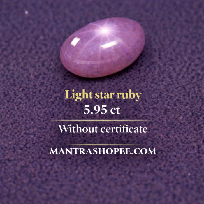 Natural Light Star Ruby 5.95 CT cabochon gemstone with star effect for astrology and jewelry Natural Light Star Ruby 5.95 CT cabochon gemstone with star effect for astrology and jewelry
