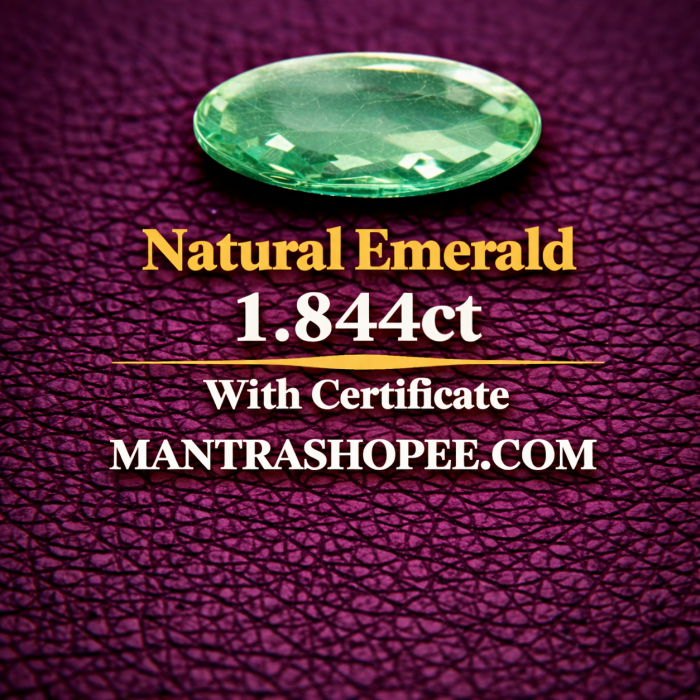 Natural Emerald 1.844 CT certified premium green gemstone for jewelry and astrology Natural Emerald 1.844 CT certified premium green gemstone for jewelry and astrology