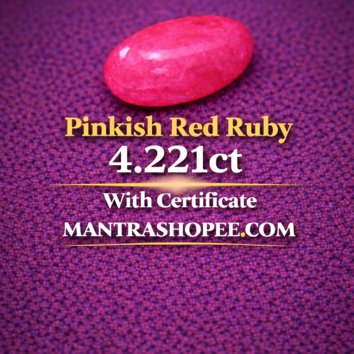 Natural Pinkish Red Ruby 4.221 CT certified luxury gemstone for high-end jewelry and astrology Natural Pinkish Red Ruby 4.221 CT certified luxury gemstone for high-end jewelry and astrology